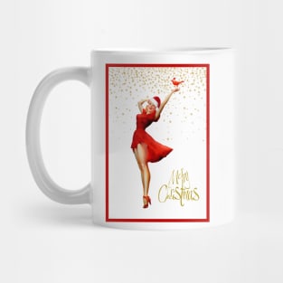 Christmas Pin-Up In Red Dress and Santa Hat Mug